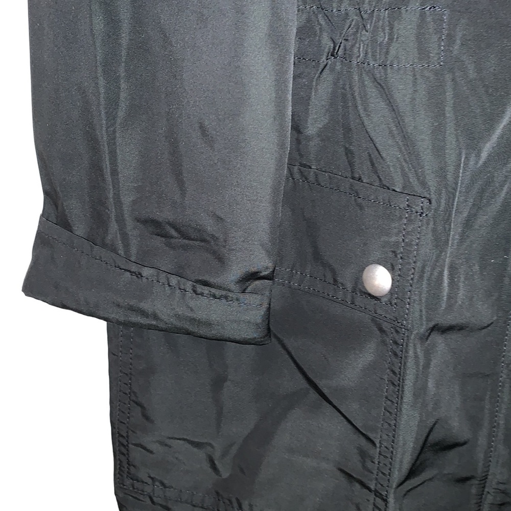 J. Crew Black Hooded Raincoat Drawstring Waist. Zip Snap Front Pockets. NWT - Picture 7 of 11